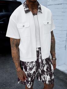 SLATEMANN Conjunto de camisas estampadas para hombres, maduras, casuales y versátiles, adecuadas para el transporte - Blanco - Ver 2