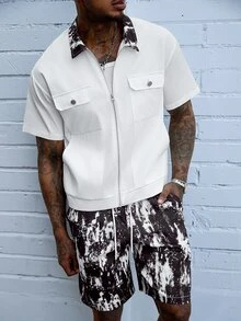 SLATEMANN Conjunto de camisas estampadas para hombres, maduras, casuales y versátiles, adecuadas para el transporte - Blanco - Ver 5