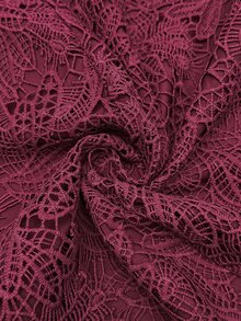 Cravure Plus Size Burgundy Velvet Lace Embroidered Tie-Up Short Party Date Night Dress Romantic - Burgundy - View 6