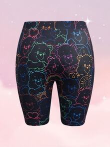 SHEIN X Care Bears Plus Size Cartoon Print Fitted Base Layer Shorts - Black - View 2