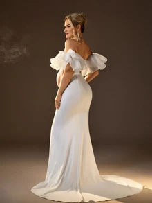 Cheriluna Maternity Maternity Plain Bandeau Top And Skirt, Photography Set For Maternity Photoshoot - White - View 3