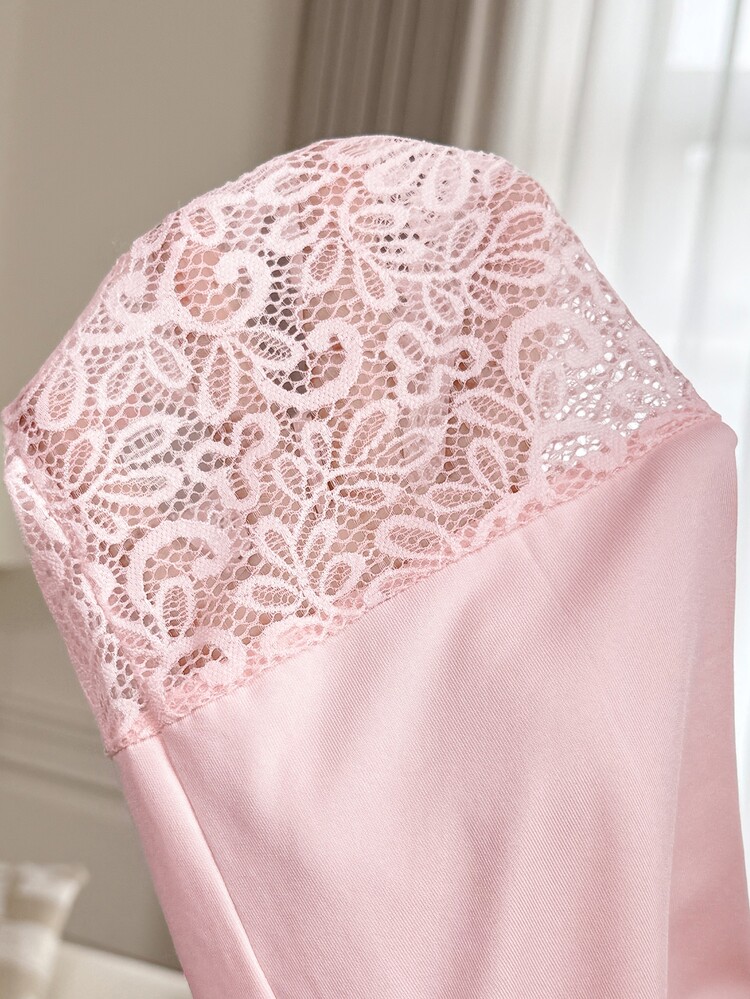 Slowluna Maternity Lace Patchwork Camisole Top And Adjustable Waist Long Pants With Cardigan 2 Pieces Set Fall - Pink - View 9