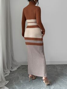 Penseblé Kardigan Panjang Kancing Depan Motif Garis-Garis Blok Warna - MultiWarna - View 2