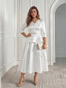 Miaspire Plus Size Elegant Party Formal Solid Color Skirt Wedding White Summer - White - View 2