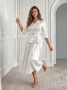 Miaspire Plus Size Elegant Party Formal Solid Color Skirt Wedding White Summer - White - View 6