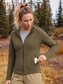 In My Nature Women's Solid Color Hooded Outdoor Casual Jacket - Army Green - View 2