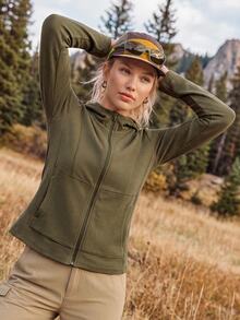 In My Nature Women's Solid Color Hooded Outdoor Casual Jacket - Army Green - View 1