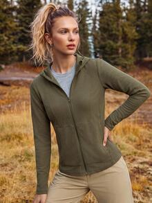 In My Nature Women's Solid Color Hooded Outdoor Casual Jacket - Army Green - View 7