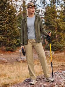 In My Nature Women's Solid Color Hooded Outdoor Casual Jacket - Army Green - View 3