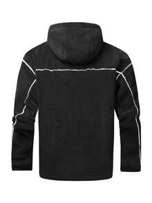 Gym Rark Black And White Men's Winter Zip-Up Hooded Jacket, Baggy Fleece Warm Padded Coat With Drawstring, Biking Outdoor Fashion, Suitable For Daily Work Travel - Dark Grey - View 2