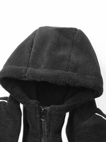 Gym Rark Black And White Men's Winter Zip-Up Hooded Jacket, Baggy Fleece Warm Padded Coat With Drawstring, Biking Outdoor Fashion, Suitable For Daily Work Travel - Dark Grey - View 4