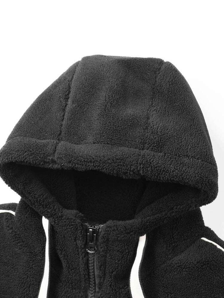 Gym Rark 黑白配色男士冬季拉鍊連帽夾克，寬鬆抓絨保暖加厚外套，附抽繩，適合騎行戶外時尚，適用日常工作通勤 - 深灰色 - 查看 4