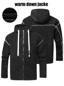 Gym Rark Black And White Men's Winter Zip-Up Hooded Jacket, Baggy Fleece Warm Padded Coat With Drawstring, Biking Outdoor Fashion, Suitable For Daily Work Travel - Dark Grey - View 3