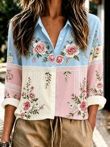 Franclia Women's Sweet Vacation Floral Print Button Shirt - Multicolor - View 7