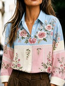 Franclia Women's Sweet Vacation Floral Print Button Shirt - Multicolor - View 3