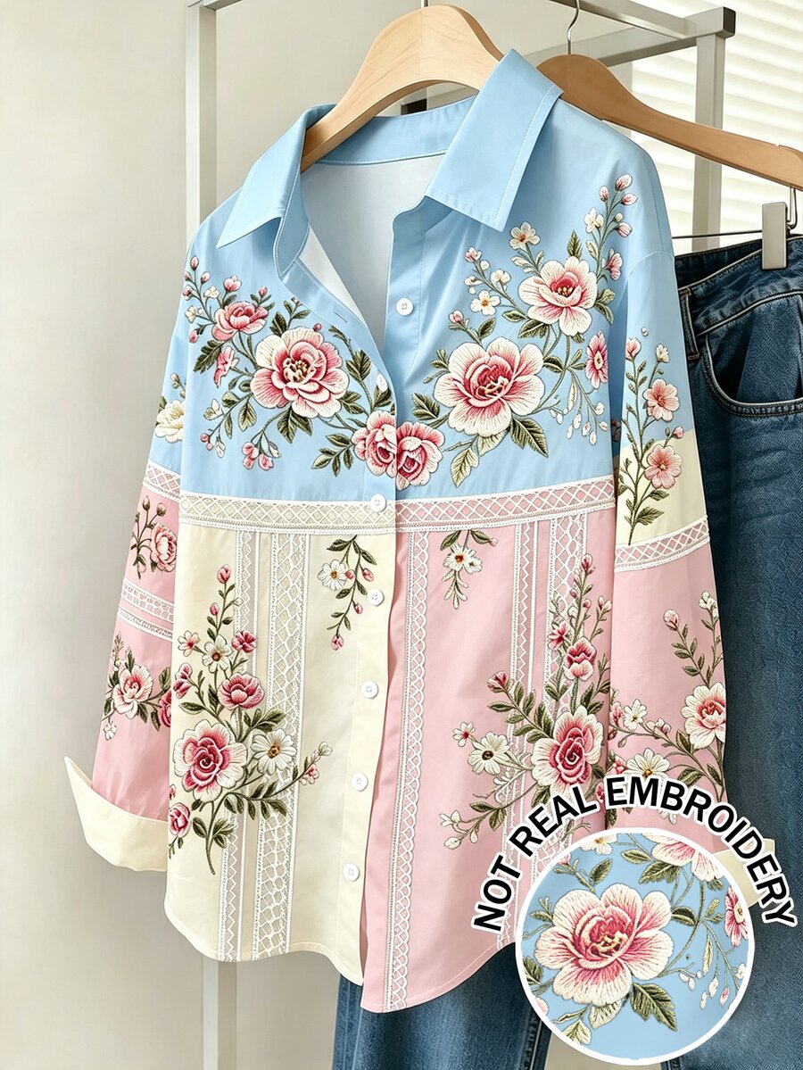 Franclia Women's Sweet Vacation Floral Print Button Shirt - Multicolor - View 1