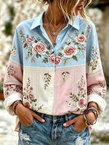 Franclia Women's Sweet Vacation Floral Print Button Shirt - Multicolor - View 8