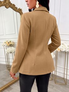 SOLERSUN Women's Shirt Collar Button Flared Peplum Hem Wool Blend JacketDaily Leisure Perfect Vacations And Parties - Khaki - View 3