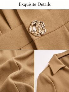 SOLERSUN Women's Shirt Collar Button Flared Peplum Hem Wool Blend JacketDaily Leisure Perfect Vacations And Parties - Khaki - View 9