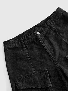 ROMWE MEN Men's Loose Fit Cargo Jeans - Black - View 5