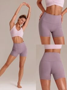 GLOWMODE 4.3" FeatherFit™ Anti-Slip Pocket Bike Shorts Non Front Seam Low Impact Cycling Running Gym Workout Summer - Elderberry - View 8