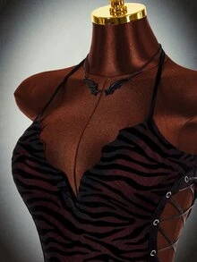 Amplova Women's Fashion Sexy Zebra Print Criss-Cross Strappy Halter Bodysuit - Black - View 5