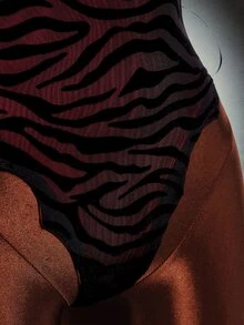 Amplova Women's Fashion Sexy Zebra Print Criss-Cross Strappy Halter Bodysuit - Black - View 8