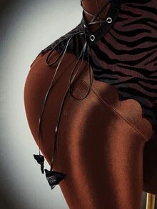 Amplova Women's Fashion Sexy Zebra Print Criss-Cross Strappy Halter Bodysuit - Black - View 7