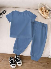 Casual Cowboy Smart Blue Contrast Cute Animal Number Letter Print Short Sleeve Crew Neck T-Shirt Matching Cuffed Long Holiday Family Matching - Multicolor - View 3