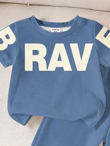 Casual Cowboy Smart Blue Contrast Cute Animal Number Letter Print Short Sleeve Crew Neck T-Shirt Matching Cuffed Long Holiday Family Matching - Multicolor - View 5