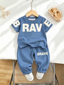 Casual Cowboy Smart Blue Contrast Cute Animal Number Letter Print Short Sleeve Crew Neck T-Shirt Matching Cuffed Long Holiday Family Matching - Multicolor - View 1