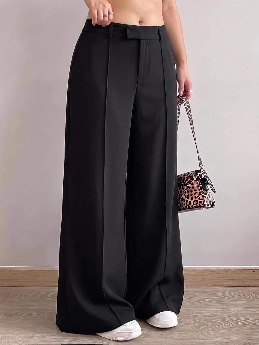 Comfortcana Plus Size Women's Casual Hook-And-Eye Waist Trousers, Comfortable 9/10 Length Pants Fall - Black - View 1