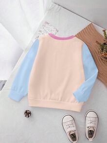 THE POWERPUFF GIRLS X SHEIN Sweatshirt Pullover Longgar Kasual Lucu Motif Kartun & Huruf Blok Warna untuk Bayi Perempuan, Musim Semi/Musim Gugur Musim Dingin - Putih - View 2