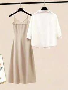 GlowEve Conjunto de 2 piezas de camisa y vestido de tirantes de unicolor casual para mujer - Multicolor - Ver 2