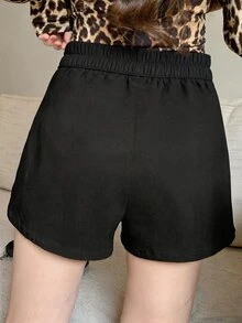 DAZY 女款休閒短褲，彈性腰帶（不含腰帶） - 黑色 - 查看 3