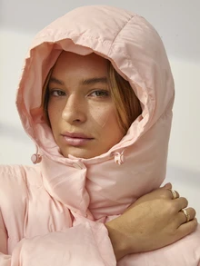 Aralina Leisurewear Active Women's Oversized Funnel Neck Hooded Zip Through Quilted Jacket With Elastic Adjustable Toggles At Hem Activewear Puffer Jacket - Pink - View 11