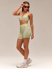 GLOWMODE 4.3" FeatherFit™ Anti-Slip Pocket Bike Shorts Non Front Seam Low Impact Cycling Running Gym Workout Summer - Moss Green - View 8