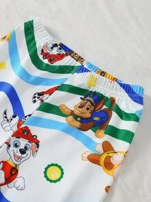 SHEIN | PAW Patrol 小男孩卡通印花長袖上衣與長褲休閒日常居家睡衣套裝 - 藍色 - 查看 4