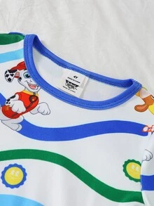 SHEIN | PAW Patrol 小男孩卡通印花長袖上衣與長褲休閒日常居家睡衣套裝 - 藍色 - 查看 3