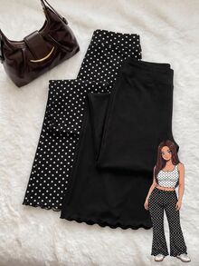 Comfortcana Plus Size Women's Casual High Elasticity Flare Leg Pants 2 Pieces Set - Black and White - View 9