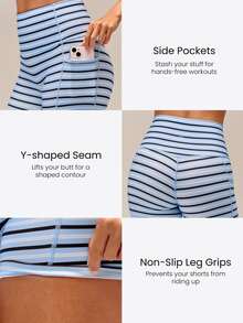 GLOWMODE 4.3" FeatherFit™ Anti-Slip Pocket Bike Shorts Non Front Seam Low Impact Cycling Running Gym Workout Summer - Blue - View 3