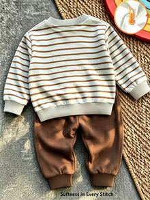 2 Pieces Boys' Sweatshirt Set, Football Pattern Print, Long Sleeves, Round Neck, Comfortable, US Fall Family Matching Beige Brown - Multicolor - View 5