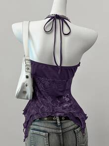SHEIN EZwear Purple Floral Print Mesh Women's Spaghetti Strap Top - Purple - View 3