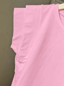 SHEIN Tween Girl Spring/Summer Casual White Round Neck Double Layer Wide Sleeveless T-Shirt, Suitable For Daily Casual Wear, White Top - Pink - View 8