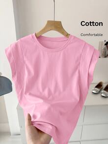 SHEIN Tween Girl Spring/Summer Casual White Round Neck Double Layer Wide Sleeveless T-Shirt, Suitable For Daily Casual Wear, White Top - Pink - View 6