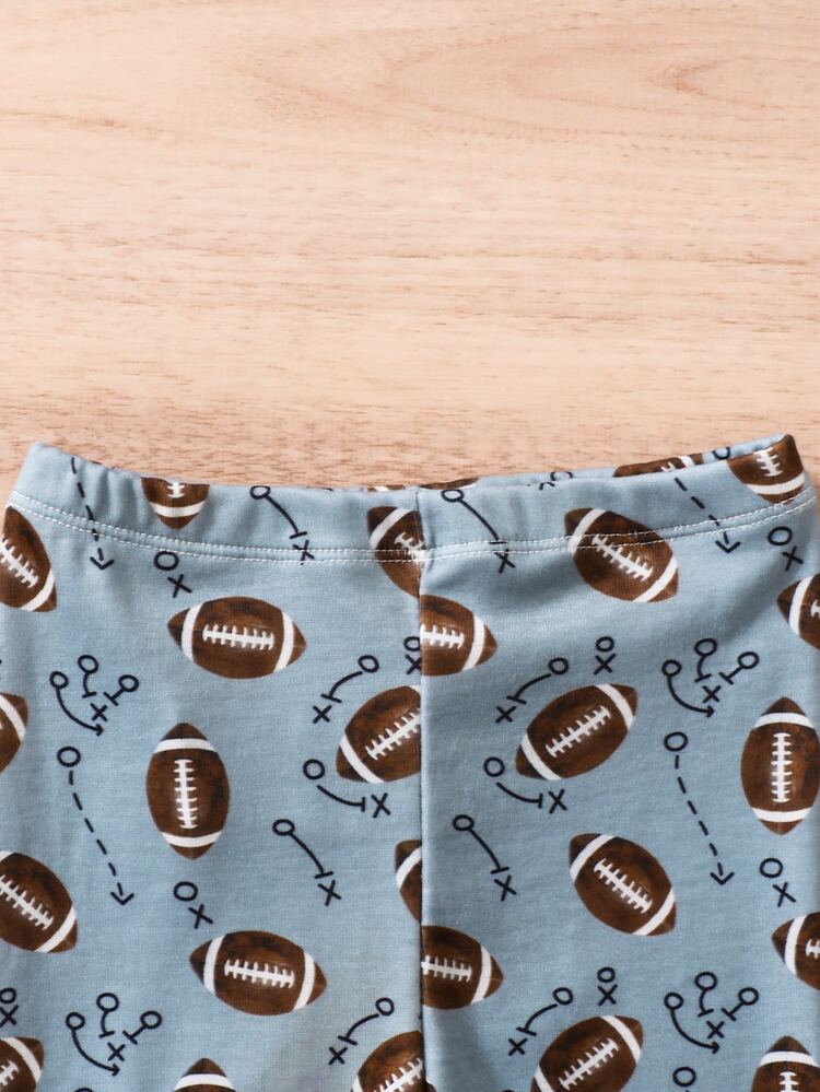 SHEIN 2pcs Baby Boy Football Allover Print Long Sleeve Fall Autumn/Winter Top And Leggings Snug Fit Pajama Set Round Neck Knit Pants Soft Cozy Cute Indoor - Multicolor - View 7