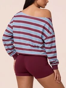 SHEIN BAE Women's Cold Shoulder Striped Long Sleeve Sports Sweatshirt - Multicolor - View 2