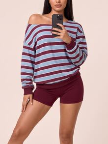 SHEIN BAE Women's Cold Shoulder Striped Long Sleeve Sports Sweatshirt - Multicolor - View 6