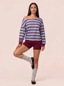 SHEIN BAE Women's Cold Shoulder Striped Long Sleeve Sports Sweatshirt - Multicolor - View 3