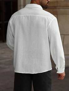 Manfinity Homme Plus Size Men Plain Long Sleeve Single-Breasted Casual Dress Shirt, Fall, Formal - White - View 2